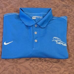 Nike Golf Dri Fit Polo Blue 2XL Sese Logo. Excellent Condition